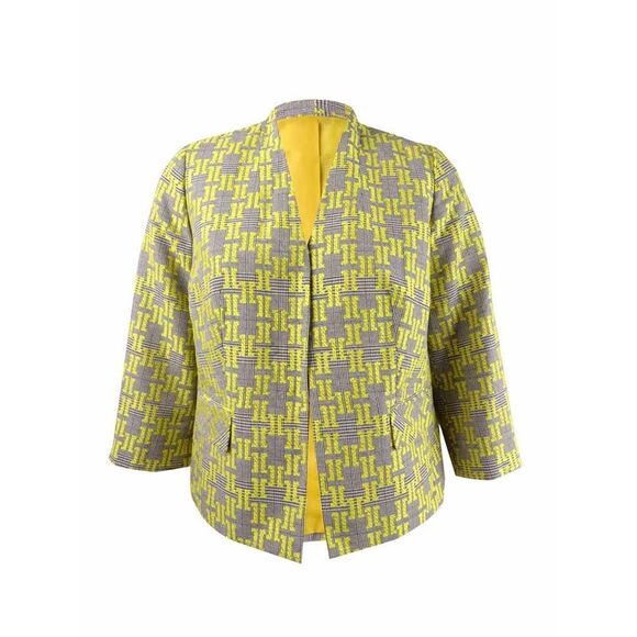 Kasper Women's Plus Size Jacquard Plaid Jacket - Dandelion Multi - Picture 1 of 2